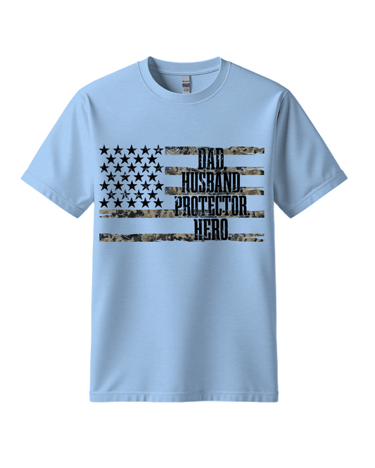 Dad, husband, Protector, Hero Flag Tee