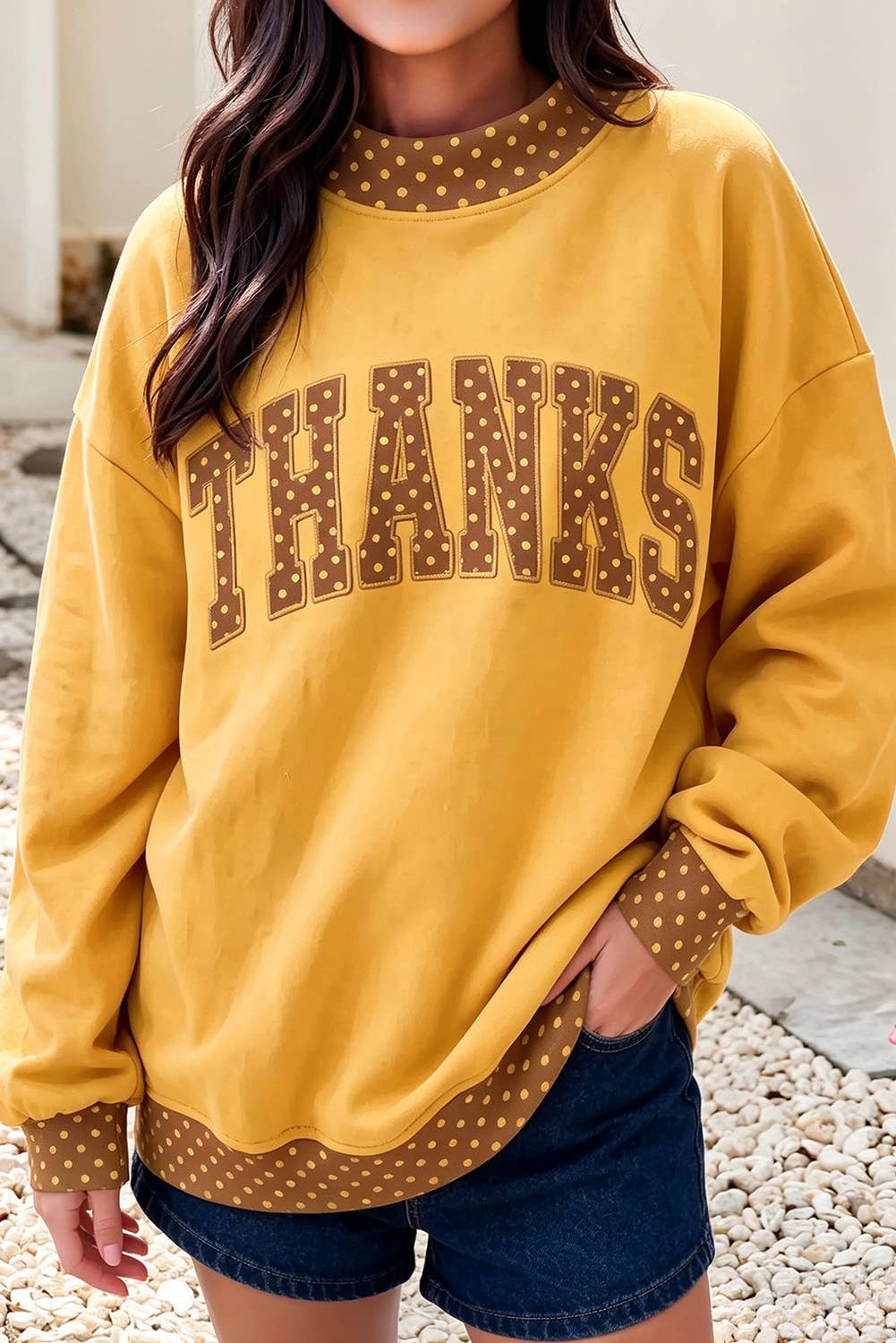 F/W26 Polka Dot Contrast Holiday Mock Neck Sweatshirt |S-4X: Dark Green-Merry / M