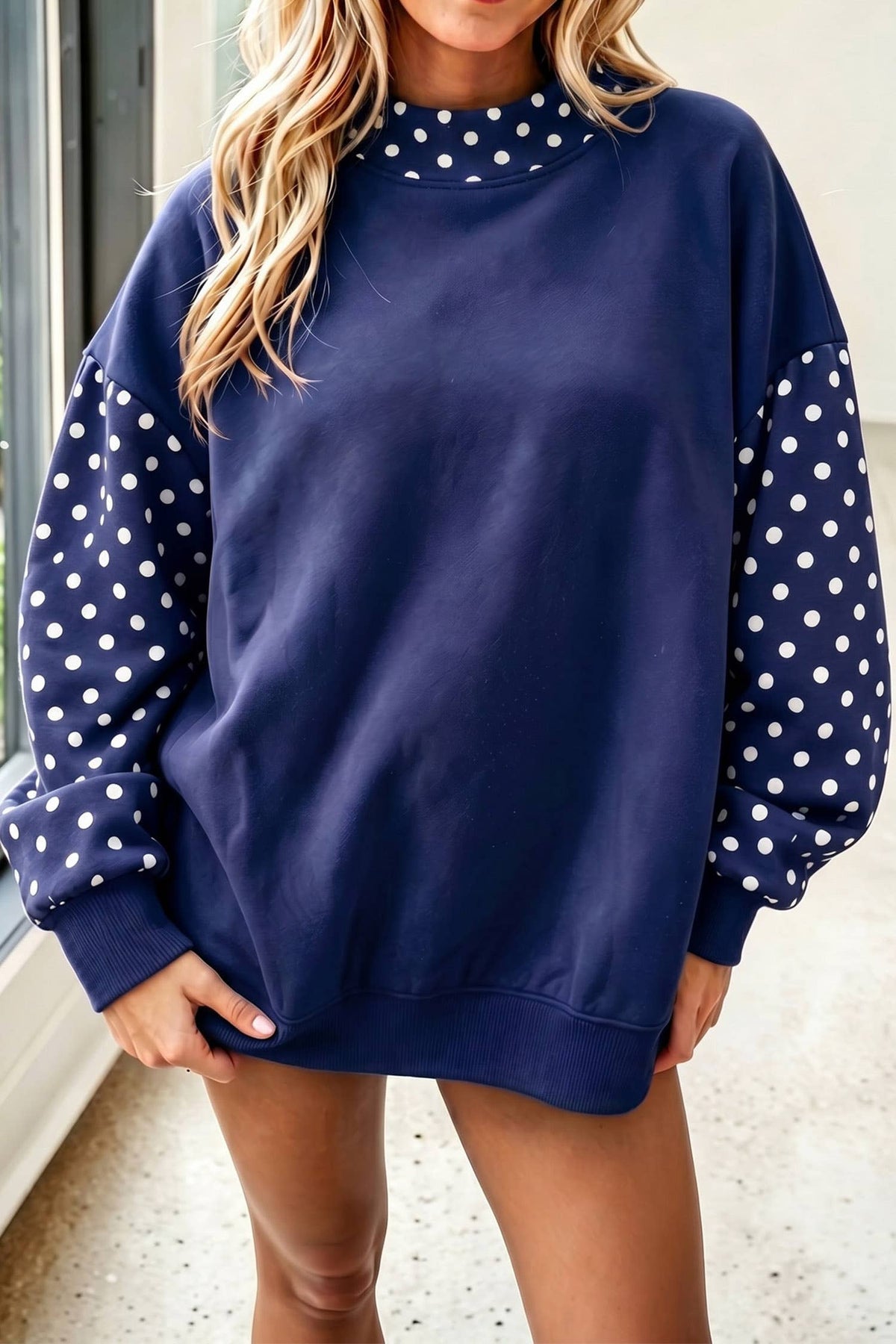 66 Plus Size Plaid/ Camo/ Dot Mock Neck Sweatshirt (S-4X): Camo Beige / M