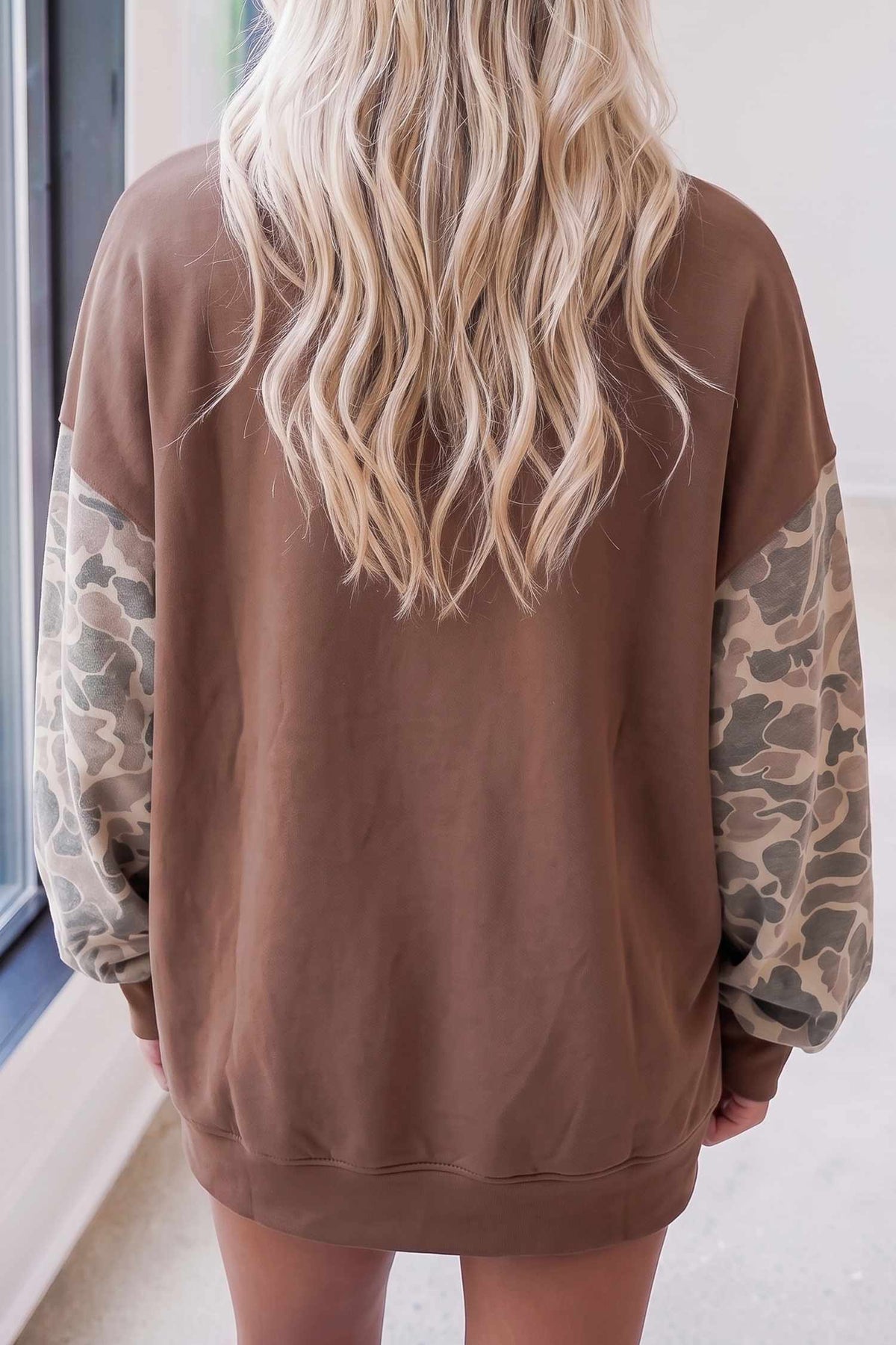 66 Plus Size Plaid/ Camo/ Dot Mock Neck Sweatshirt (S-4X): Brown / XL
