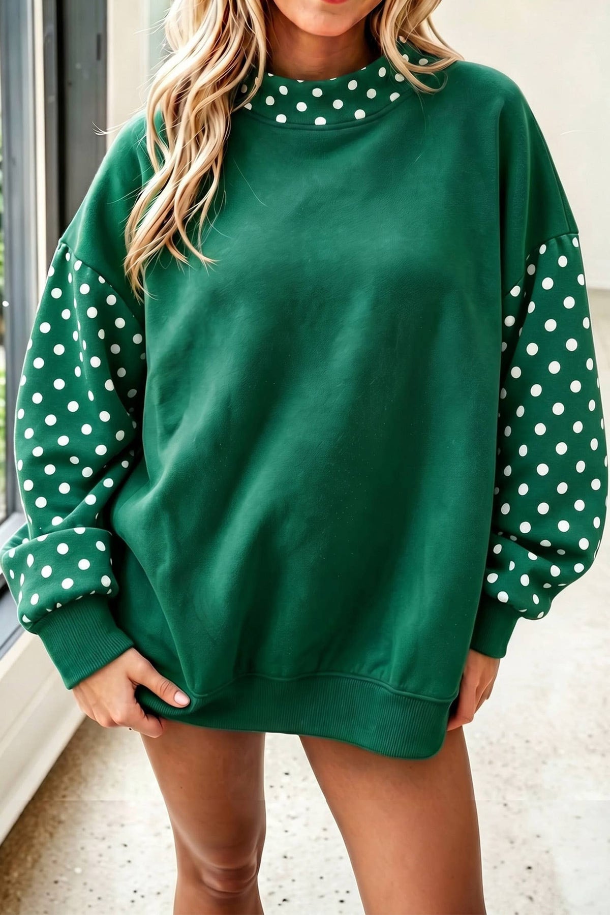 66 Plus Size Plaid/ Camo/ Dot Mock Neck Sweatshirt (S-4X): Brown / XL