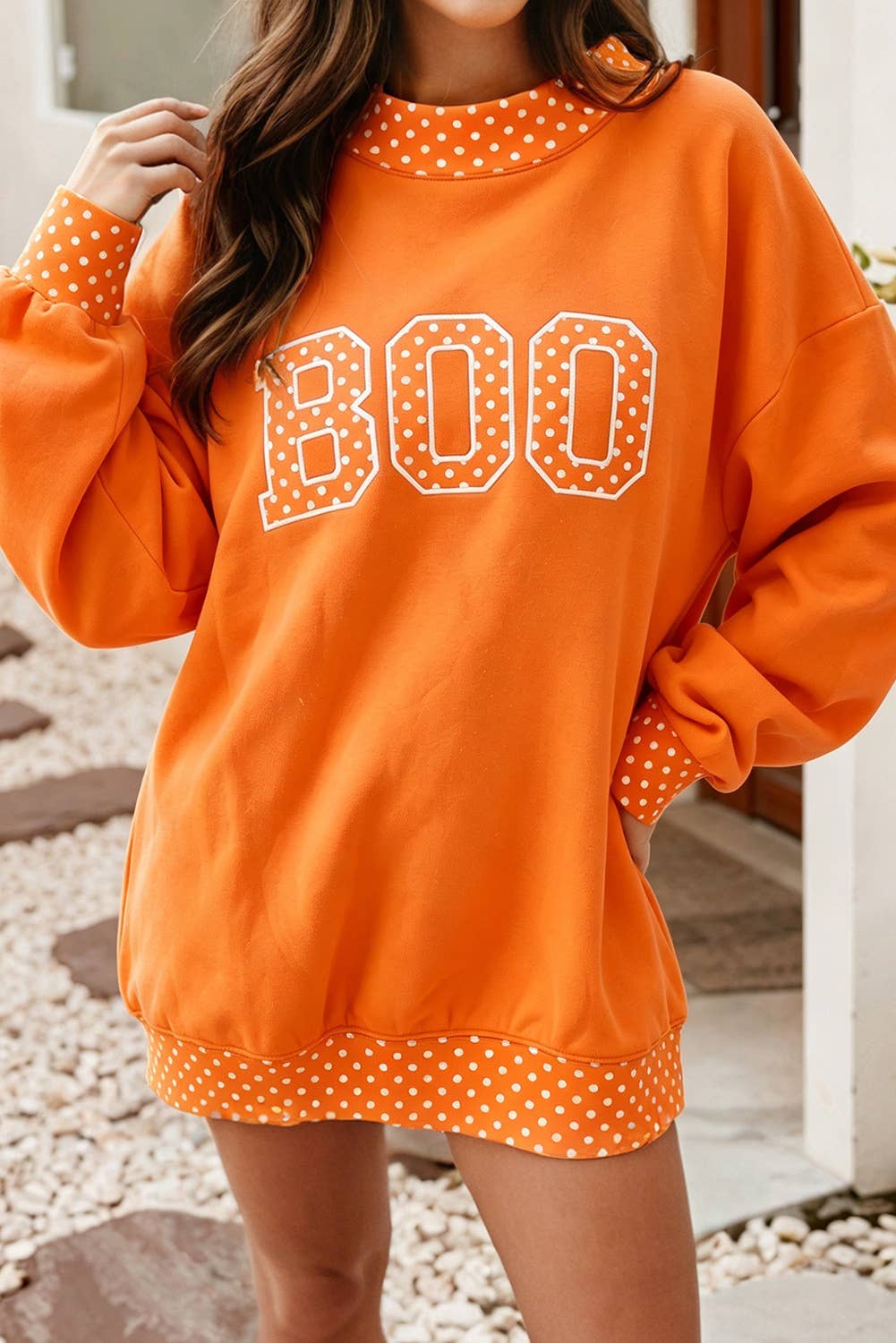 F/W26 Polka Dot Contrast Holiday Mock Neck Sweatshirt |S-4X: Fiery Red-HOHO / S