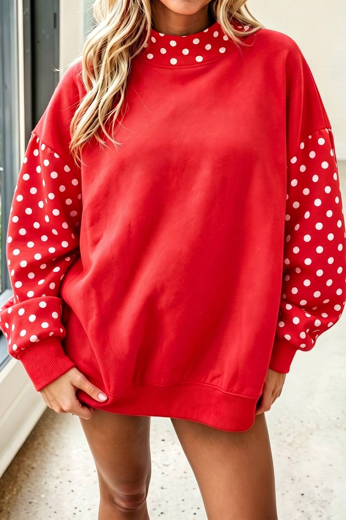 66 Plus Size Plaid/ Camo/ Dot Mock Neck Sweatshirt (S-4X): Brown / XL