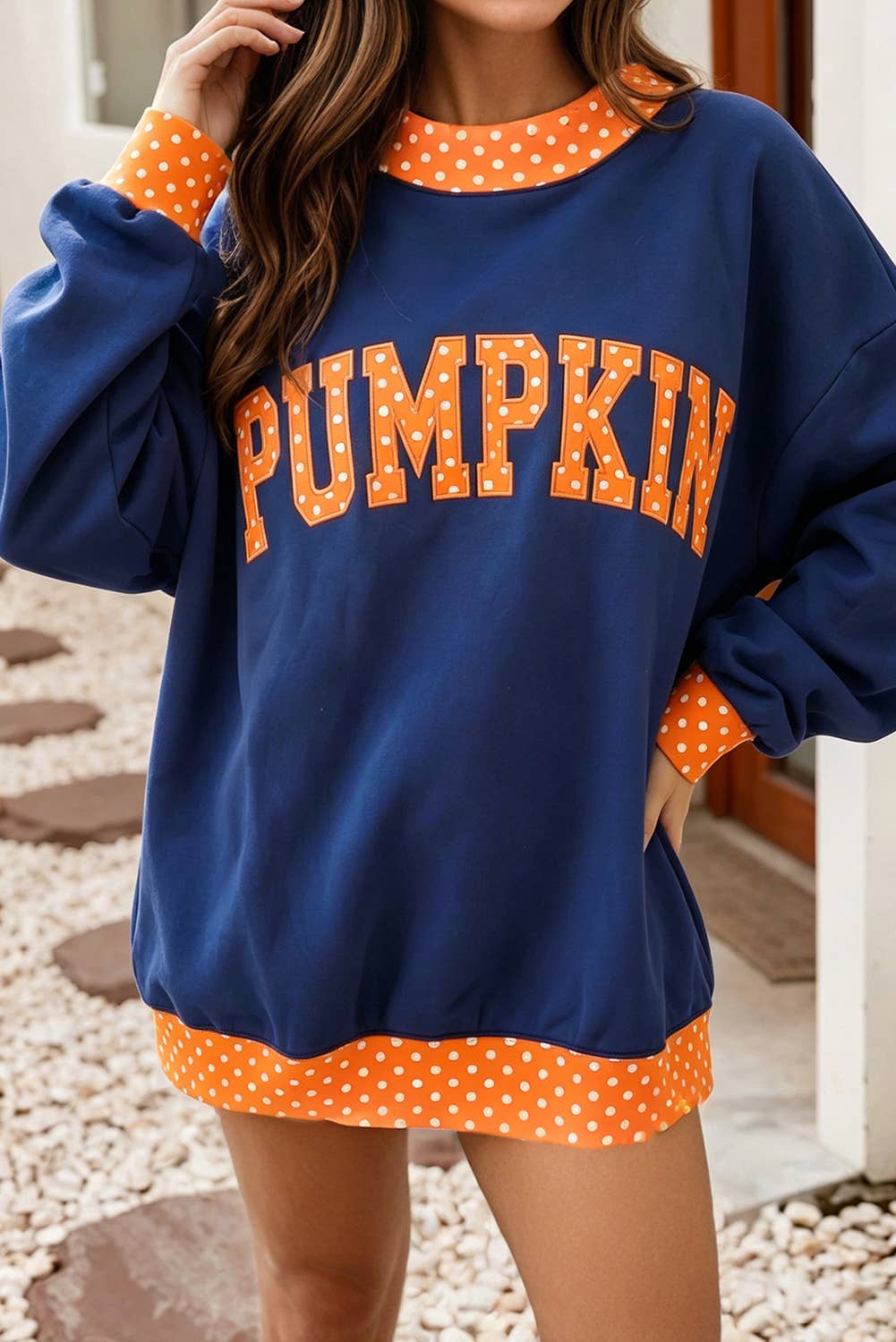 F/W26 Polka Dot Contrast Holiday Mock Neck Sweatshirt |S-4X: Dark Green-Merry / M