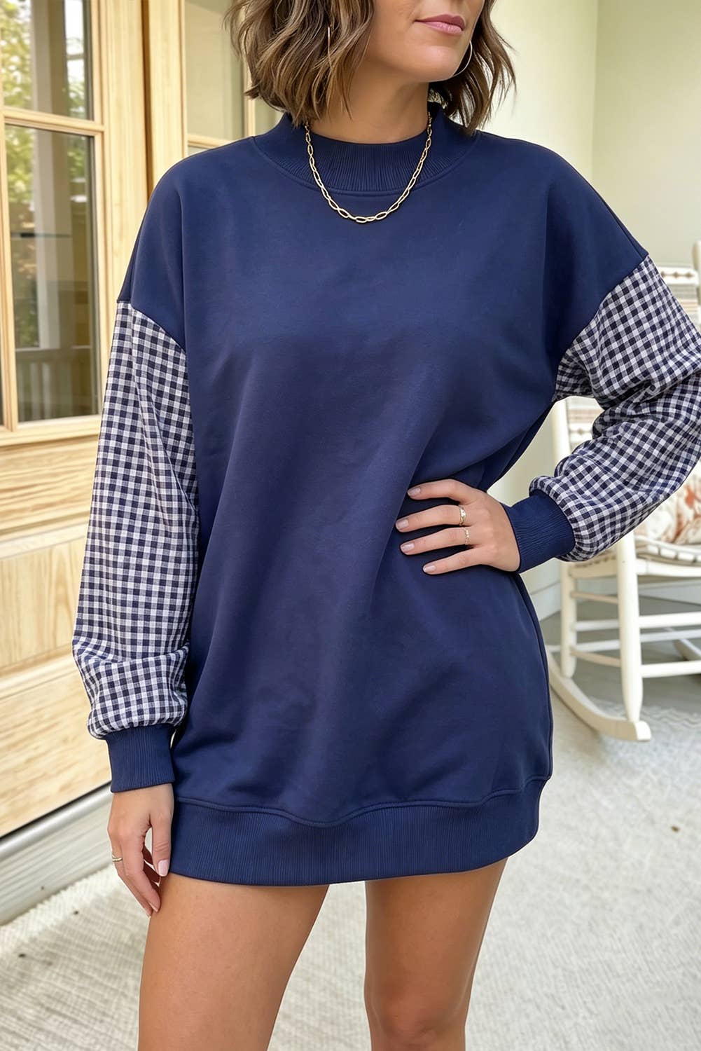66 Plus Size Plaid/ Camo/ Dot Mock Neck Sweatshirt (S-4X): Camo Beige / M